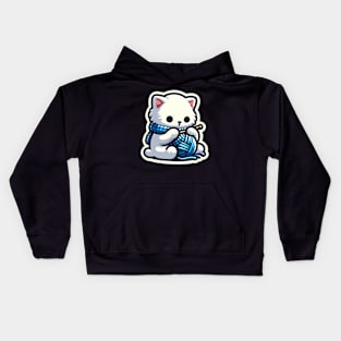 knitting kittty shirt Kids Hoodie